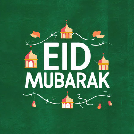 Eid Mubarak greeting card. Vector Illustration on green chalkboard background.の素材