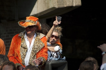 Amsterdam, Netherlands  April 30, 2011 - People celebrating Queens Dayのeditorial素材