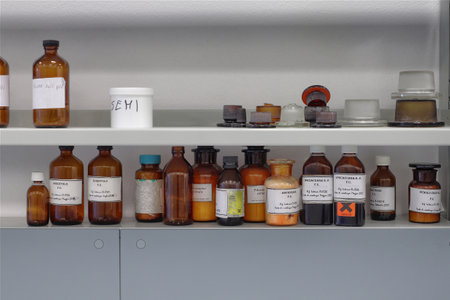 Medical flasks in a pharmacological laboratory