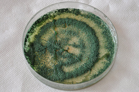 Petri dish with green trichoderma mold culture