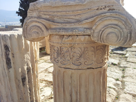 Ancient ionic columns in the Acropolis of Athens