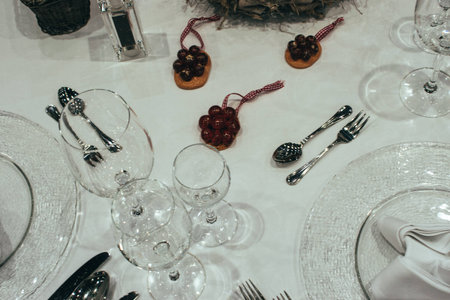 Serving of the festive table.Christmas table settingの写真素材