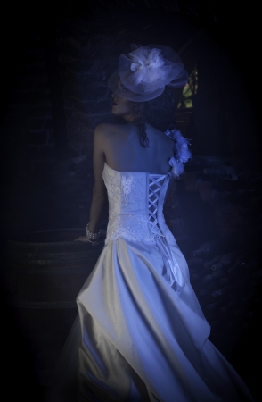 Beautiful mysterious bride in a blue hazeのeditorial素材