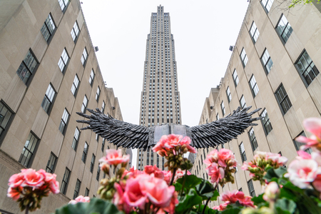 NEW YORK, USA - MAY 5, 2018: Rockefeller Center in NYC. Rockefeller Center is a complex of 19 commercial buildings, built by the Rockefeller family, located in Midtown Manhattanのeditorial素材