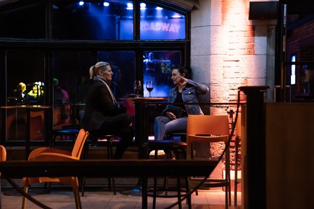 QUEBEC CITY, CANADA - MAY 18, 2018: People in the cafe of Quebec city.