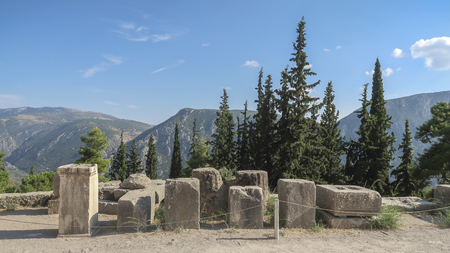 Apollo Temple in Delphi, an archaeological site in Greece, at the Mount Parnassus.の写真素材