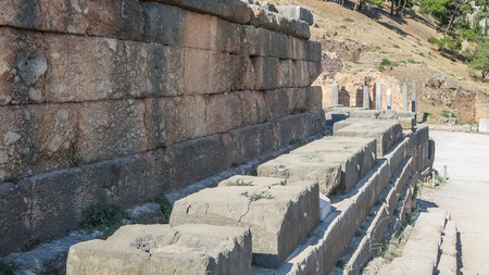 Apollo Temple in Delphi, an archaeological site in Greece, at the Mount Parnassus.