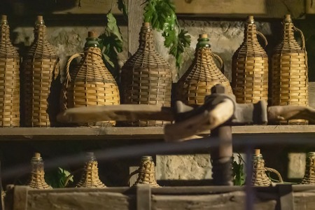 Old traditional kitchen inside a Greek monastery at Meteora, Greece, Europeの写真素材