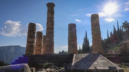 Apollo Temple in Delphi, an archaeological site in Greece, at the Mount Parnassus.