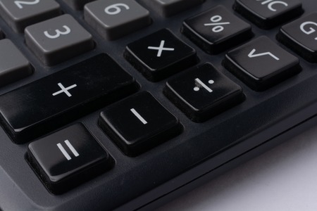 Extreme close up of calculator functions