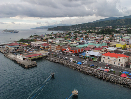 ROSEAU, DOMINICA, DECEMBER 12, 2010 - View from the top of the ship.のeditorial素材