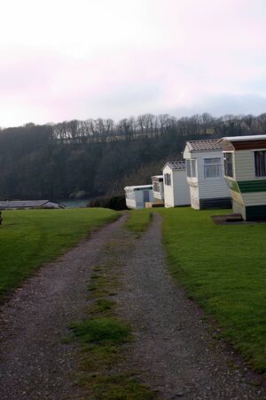 A Row of Mobile Homes in Sandy Haven Walesの写真素材