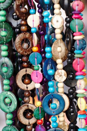 multi coloured necklaces all shapes and sizesの写真素材