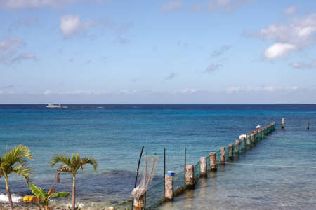 A beautiful mexican beach with palm trees in the left near corner