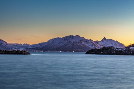 Dramatic sunset over Lofoten islands, Norway. Amazing Dramatic sunset over Lofoten islands, Norway. Amazing landscape.の写真素材