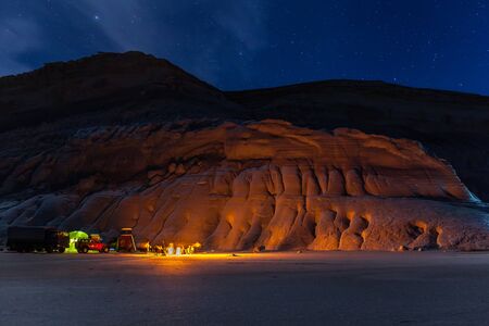 The Ustyurt Plateau. night, tourist camp. District of Boszhir. The bottom of a dry ocean Tethys. Kazakhstan. long shutter speedの写真素材