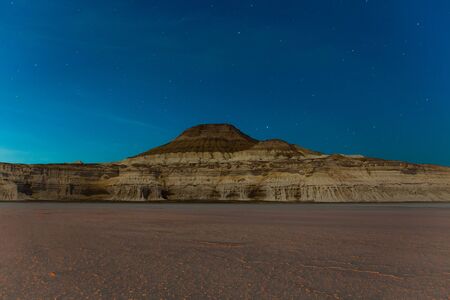 Night. The Ustyurt Plateau. District of Boszhir. The bottom of a dry ocean Tethys. Kazakhstan. long shutter speedの写真素材