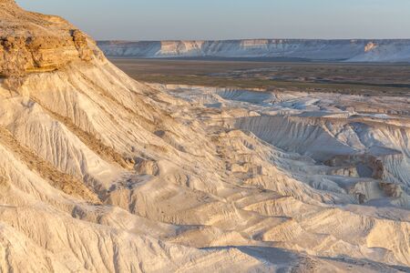 Sunrise over Ustyurt Plateau. District of Boszhir. The bottom of a dry ocean Tethys. Kazakhstan....