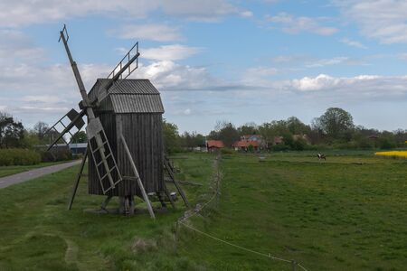 Traditional old windmills on the island Oland in Sweden