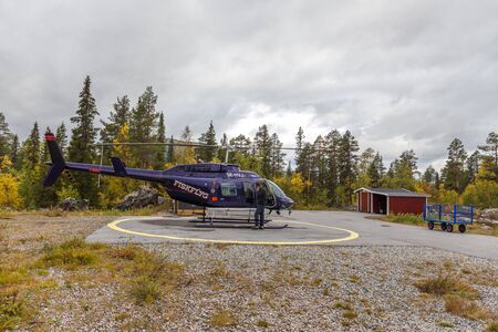 A helicopter takes off to deliver passengers to the mountains., Sarekの写真素材