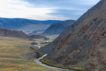 Mongolian landscapes in the Altai Mountains, wide landscape.