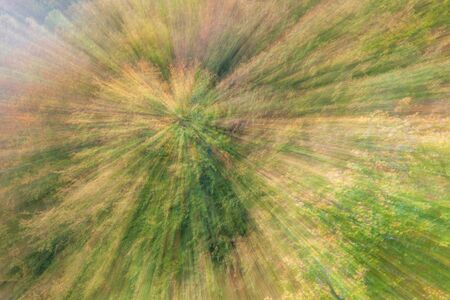 Abstract photo, forest in autumn photographed with different effects of motion and zoom. Colorful textured background. long shutter speed.の写真素材
