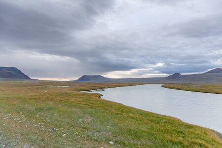 Mongolian landscapes in the Altai Mountains, wide landscape.の写真素材