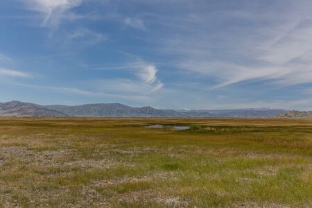 Mongolian landscape, green pastures in the hills of Mongolia.の写真素材