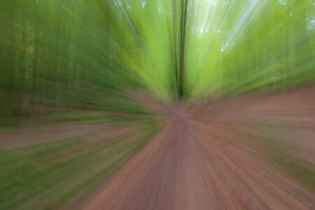 Abstract photo, forest road in summar photographed with different effects of motion and zoom. Colorful textured background. long shutter speed.の写真素材