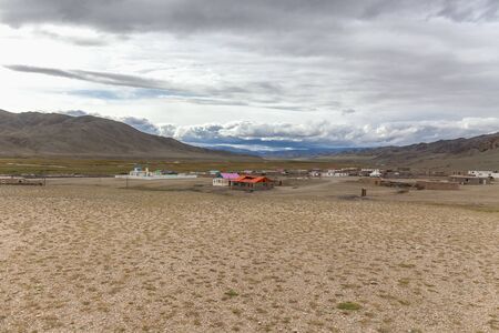 A small town with a beautiful mosque located in the Mongolian mountains. Altaiの写真素材