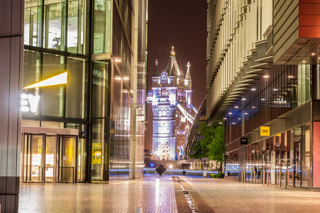 London Bridge at the night on the Thames, Panorama of Tower Bridge at the night in London, Uk. long exposureのeditorial素材