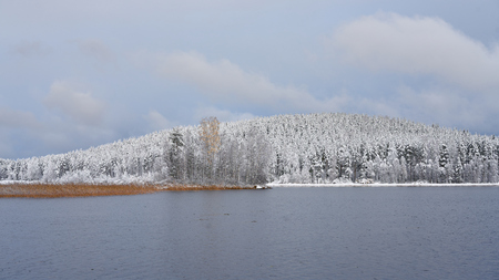 Winter lake before its frozenの写真素材
