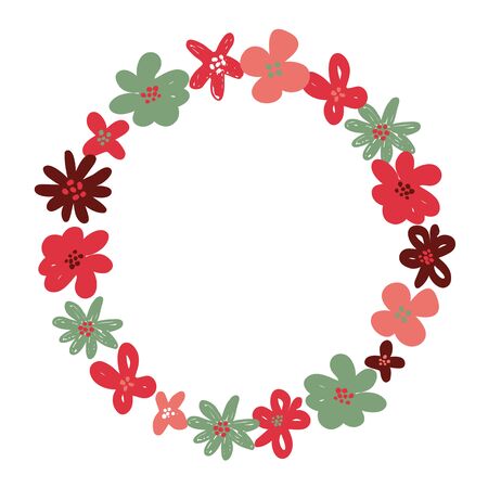 Christmas and New year decorative flower frame. Hand drawn doodle floral wreathのイラスト素材