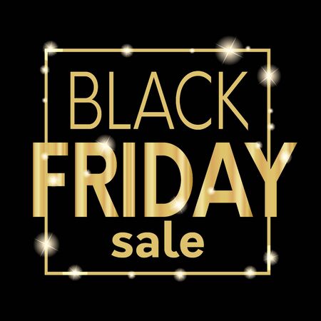 Black Friday sale promotional banner. Vector illustration with gold elegant frame and gold typographyのイラスト素材
