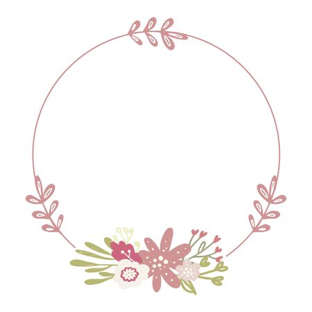 Simple flower wreath illustration for wedding invitations and greeting card designのイラスト素材
