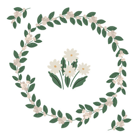 Wild grass floral wreath clipart, floral decorative vector frame, mystical illustration. Witchcraft wild grass wreathのイラスト素材