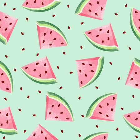 Vector seamless pattern with watermelon slices and seedsのイラスト素材
