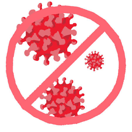Coronavirus germ on white isolated backdrop. Stop virus icon for social banner, medical poster, social network warning or info card. Phone case or cloth print. Minimal style stock vector illustrationのイラスト素材