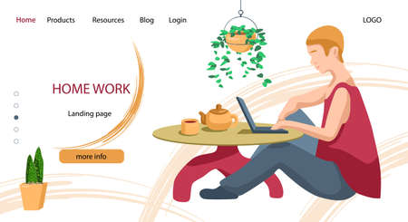 Home work text on white backdrop. Landing page for college or social banner, remote job vacancy, website info card, labor exchange. Web template or info page. Flat style stock vector illustrationのイラスト素材