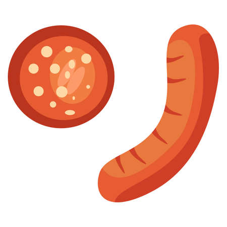 Fried bavarian sausage on white isolated backdrop.のイラスト素材