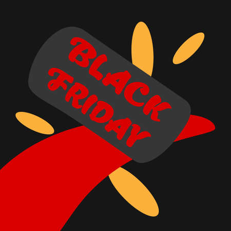 Black friday splash banner on black backdrop. World biggest sale poster for invitation or gift card, notebook, bath tile, scrapbook Phone case or cloth print Doodle style stock vector illustrationのイラスト素材