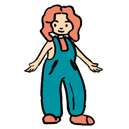 Redhead farmer girl in turquois bib overallのイラスト素材