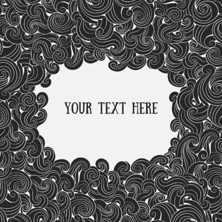 Vintage vector frame with curled lines . Hand made,black and whiteのイラスト素材