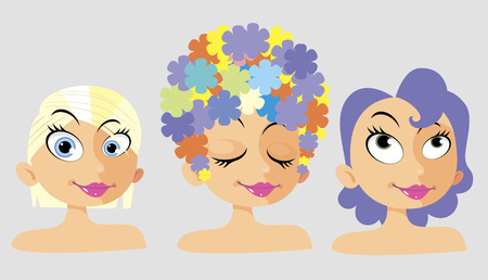 Cartoon Girl with flowers on her headのイラスト素材