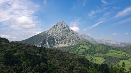 Panoramic view of a mountain range in the Bavarian Alpsの写真素材