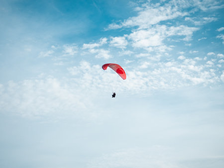 Paragliders flying in the blue sky over the mountains., Sierra de Algodonales, La Muela, Andalusia, Spain.の写真素材