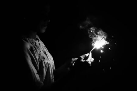 Black and White photo of fireworks celebrationの写真素材