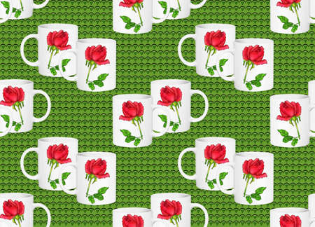 Creative composition with the image of tea utensils. Items from a tea set in a chaotic order, an...
