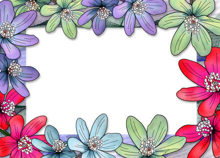 Creative composition with the image of bouquets and flowers. Decorative pattern with a summer theme. Material for printing on paper or fabric.の写真素材