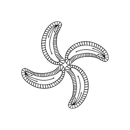 Patterned curls close-up on a white background. Fragments of vector graphics. Material for creating ornaments and seamless designs.のイラスト素材